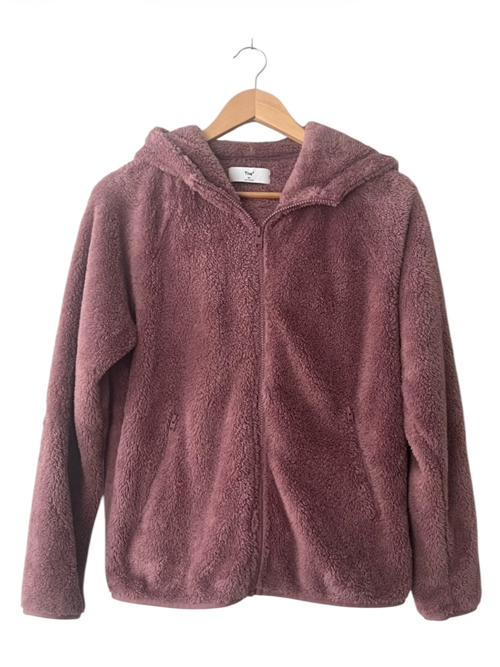 Aritzia TNA Fuzzy Zip Up Fleece Hoodie Mauve XS